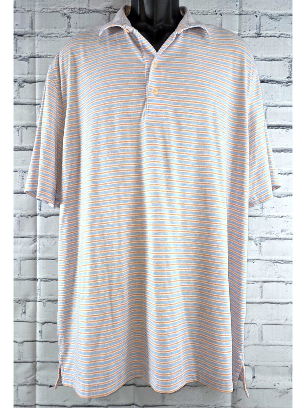 Johnnie-O XL Mens Striped Polo Shirt Blue & Orange Moisture-Wicking UPF 50